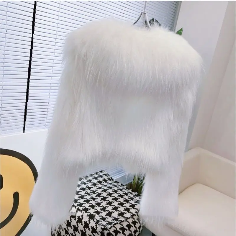 Large Lapel Fur Jacket Women\'s Outwear New Autumn Winter Imitation White Raccoon Fur Coat Fashion Loose High Waist Fox Fur Coat