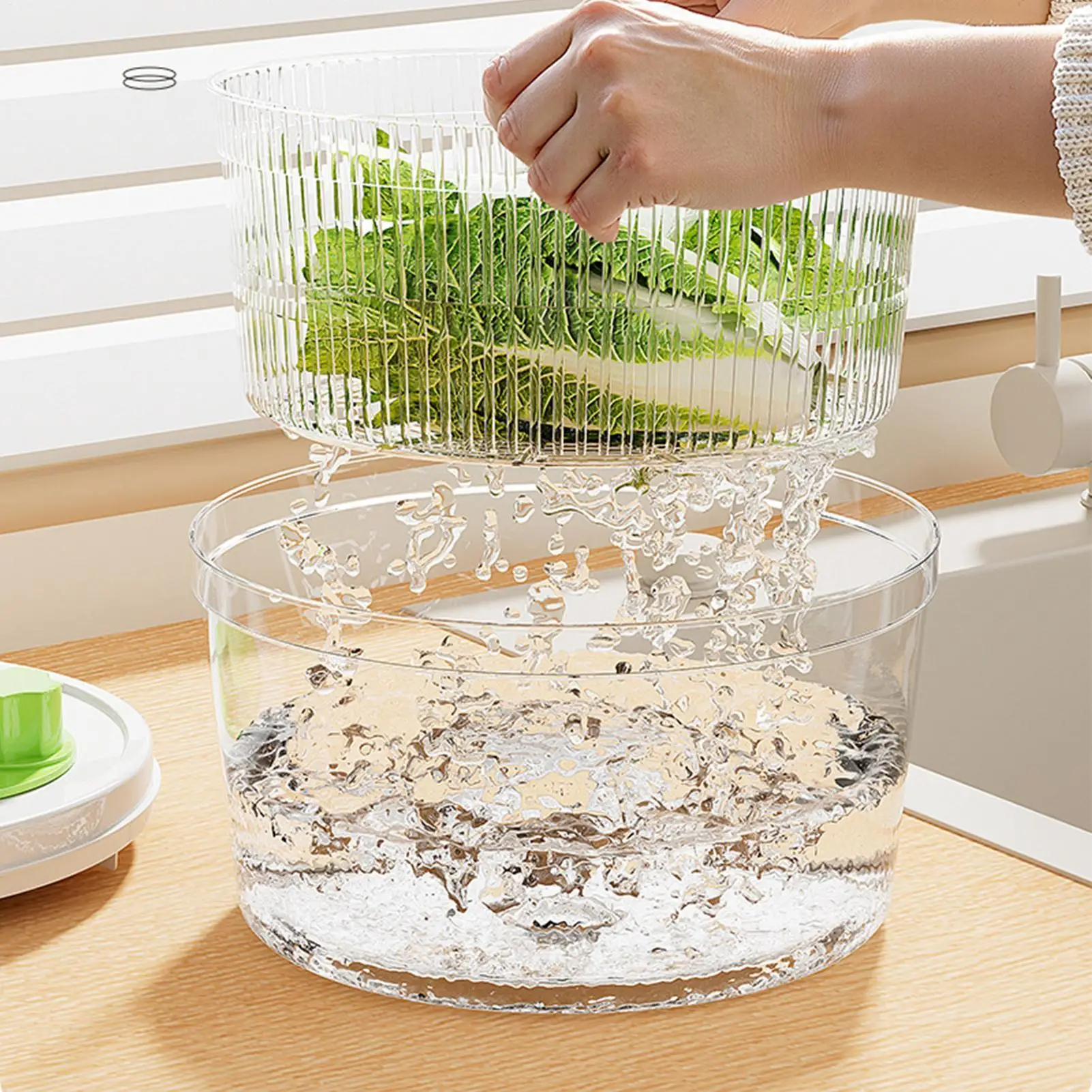 Salad Spinner Manual Crank Salad Container With Drain Spout Lettuce Washer Container For Home Cooks Parents Homeowners Office