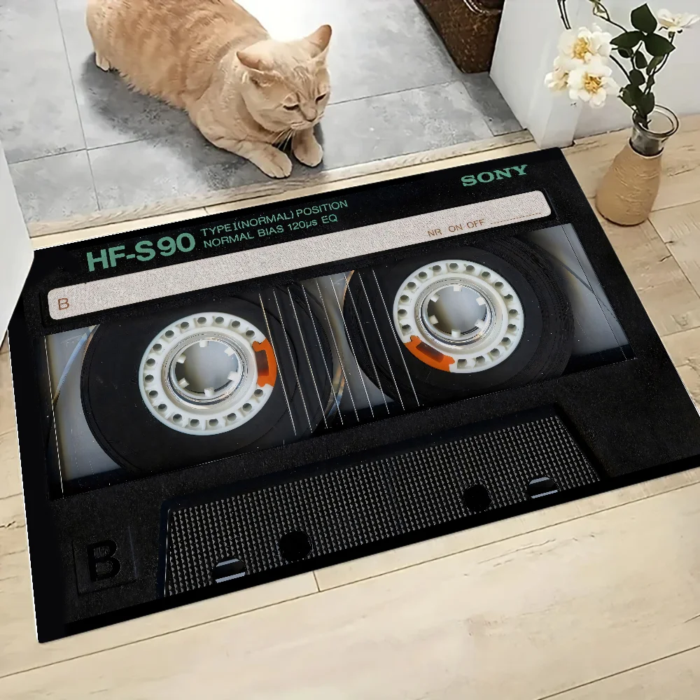 Vintage Cassette Music Tape Floor Mat Graphic Printed Flannel Doormats for Bathroom Kitchen Entrance Carpet Home Decor