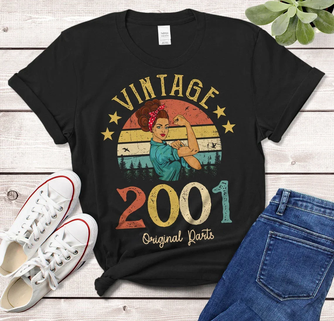 Vintage 2001 Original Parts T-Shirt Rosie Women 23 Old 23rd Birthday Gift Idea Girls Mom Wife Daughter Top Retro Tee Shirt