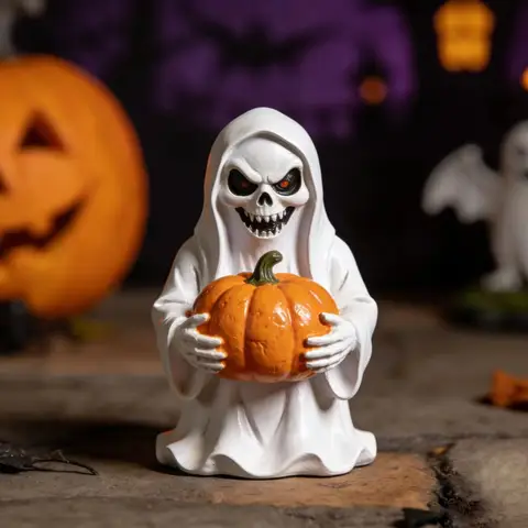 1Pcs Halloween White Ghost Pumpkin Crafts Statue, Gardening Plants Yard Decorative Resin Ornaments, Halloween Party Favors