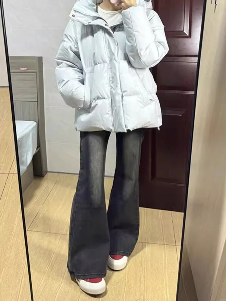 

High Waist Flared Jeans Women's plus Size Fleece Lined Loose Straight Leg Jeans Slimming Wide Leg Pants Black Grey
