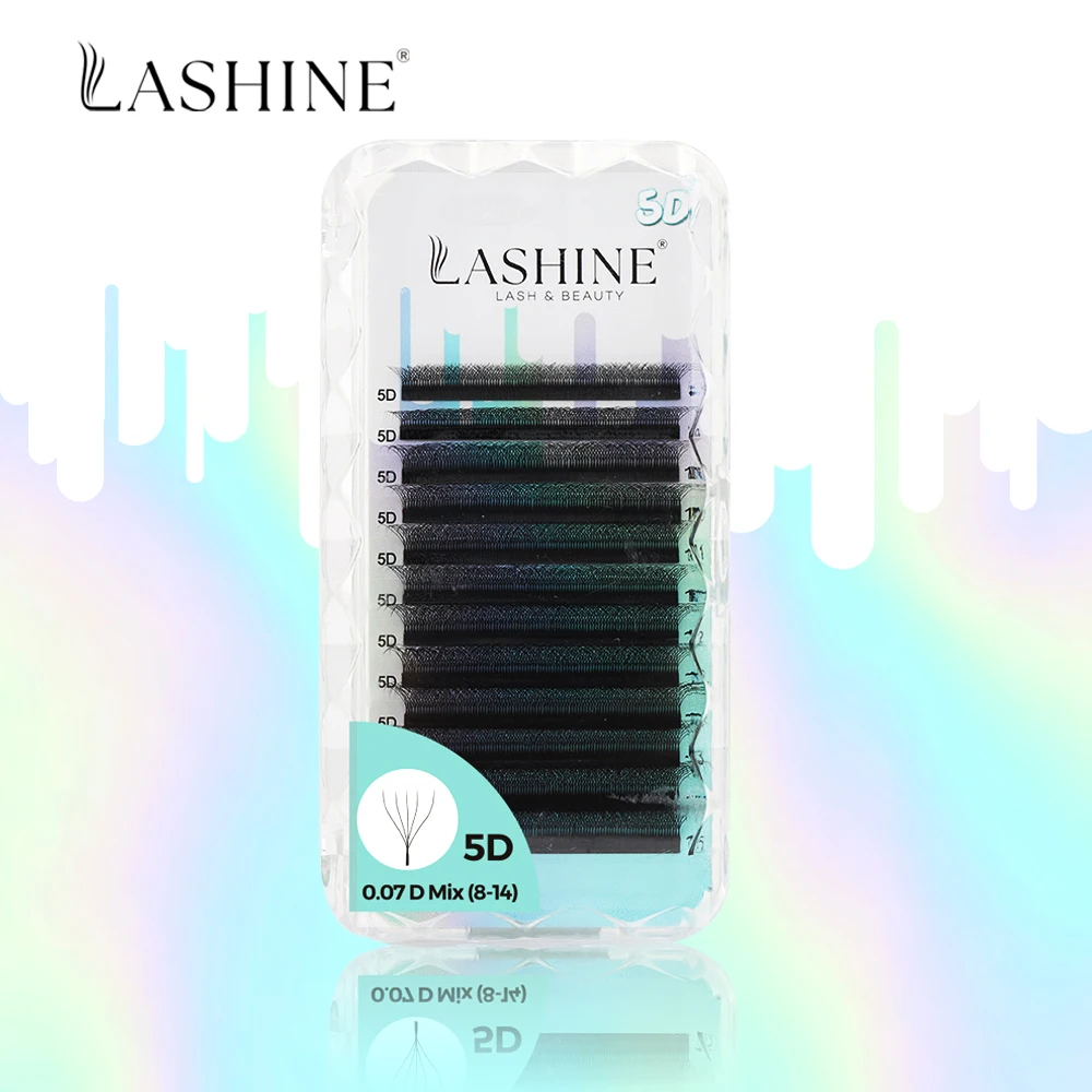 LASHINE 5D W Shape Premade Fan Eyelash Extensions 0.07mm C/D Curl Flat Root Clean Base Super Soft Volume Mix(7-13/8-14)mm