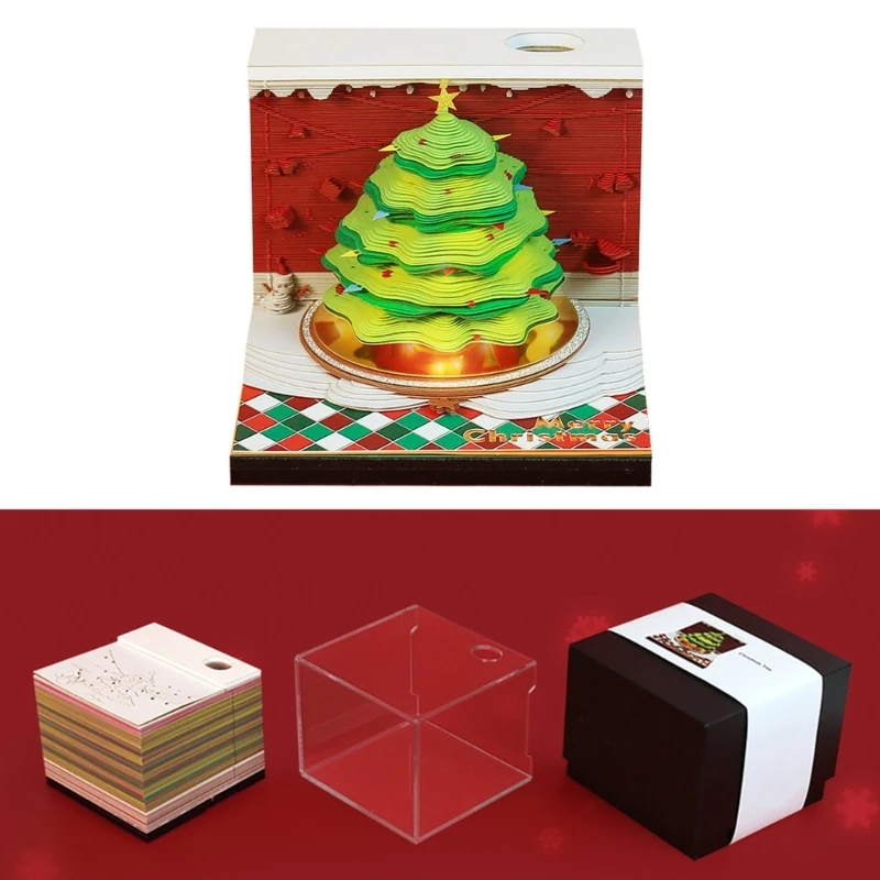 Christmas 3D Paper Sculpture Notepads with Pencil Holder, Tearable Page Note Pad