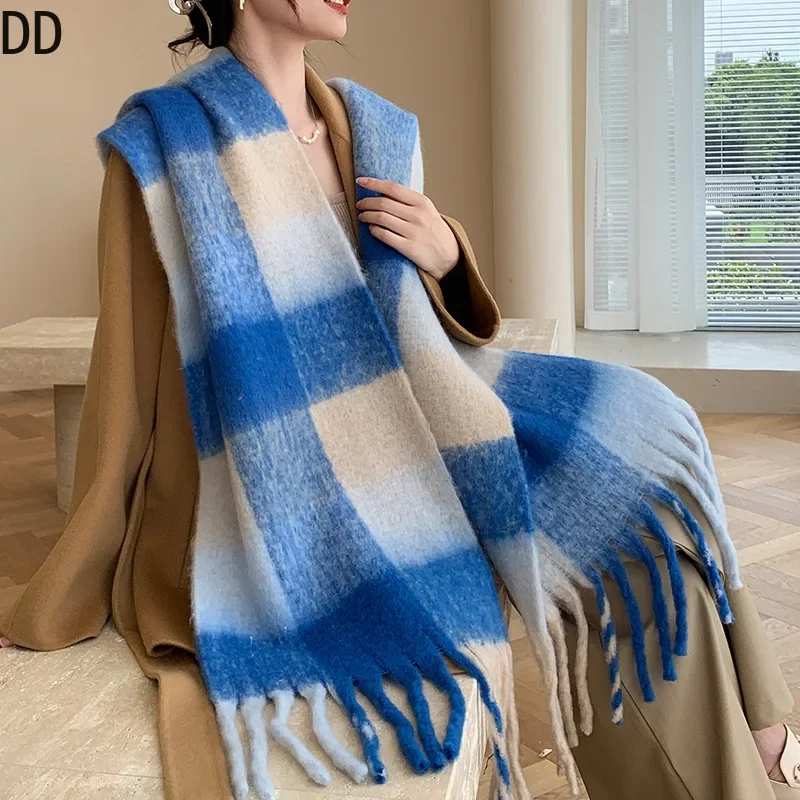 New Popular Scarf Women Thickened Colorful Plaid Tassel Warm Neck Shawl Fashionable and Versatile Outwear Female