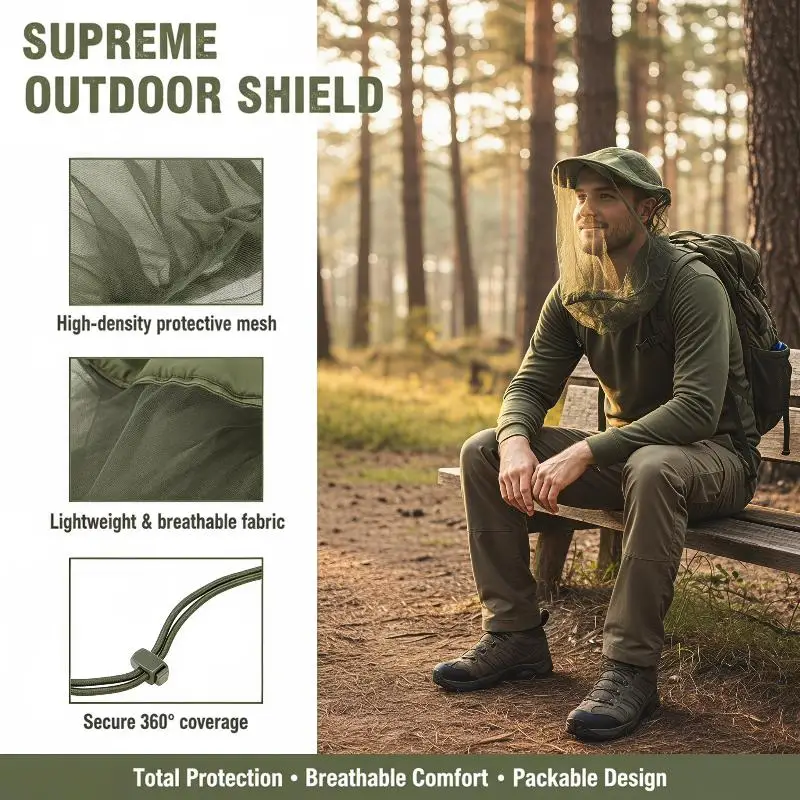 New Portable Mosquito Head Net Bucket Hat Breathable Mesh Insect Protection for Outdoor Fishing Hiking Camping Beach Travel