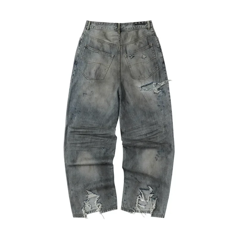 Washed mud dyed holes damaged knife cut BAGGY wide leg jeans 23FW