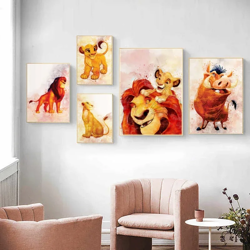 ملصقات أنمي ديزني-أسد كينج لغرفة الأطفال ، مطبوعات حضانة لطيفة ، لوحة كارتونية على قماش الكانفاس ، صور فنية جدارية ، ديكور منزلي