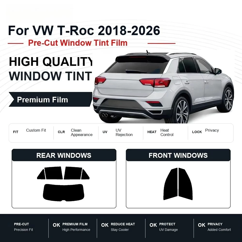 Premium Pre-Cut Privacy Window Film For VW T-Roc 2018-2026 Front & Rear Windows, Effectively Rejects UV Rays And Unwanted Heat