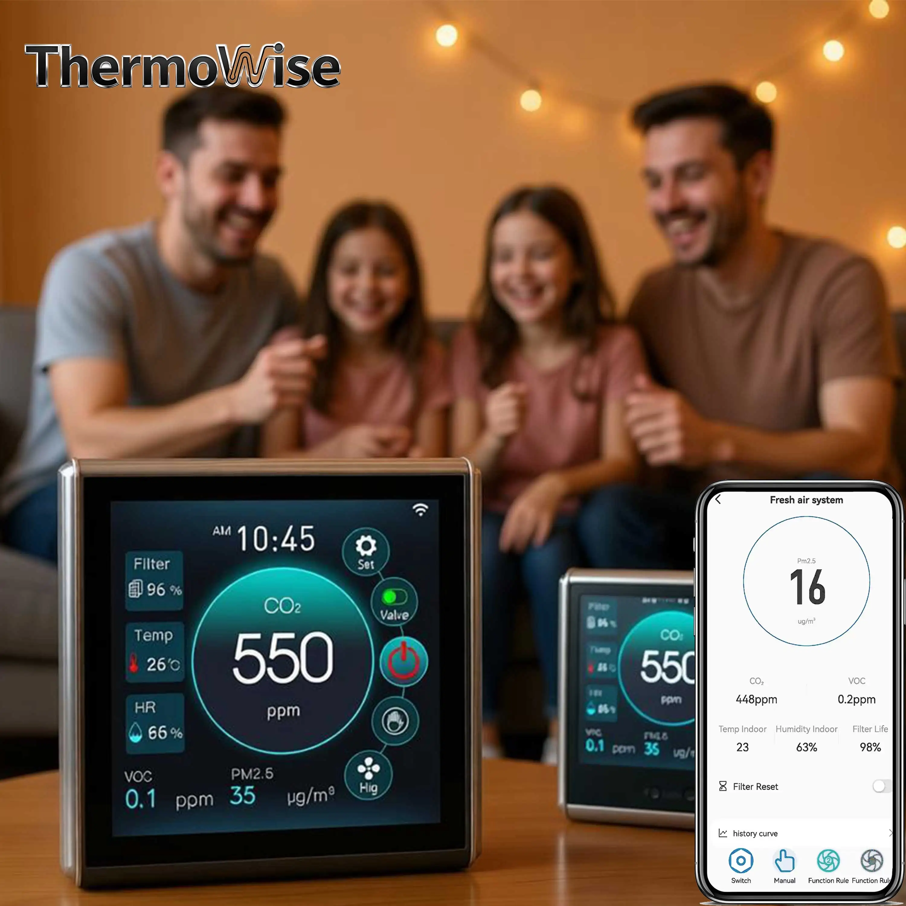 ThermoWise WIFI RS485 Nather NDIR Air Quality Analyst for Sensor CO2/PM2.5/VOC Controllers,Temp Humidity Monitoring EC/AC Fan