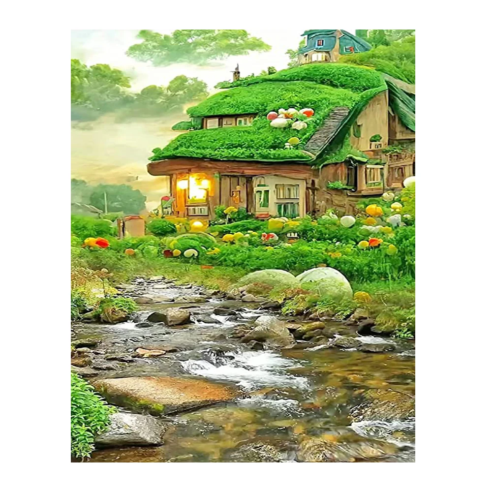 LZAIQIZG 5D Diamond Painting Forest Hut Square/Round Diamond Cross Stitch Kit Embroidery Picture  Home Decoration