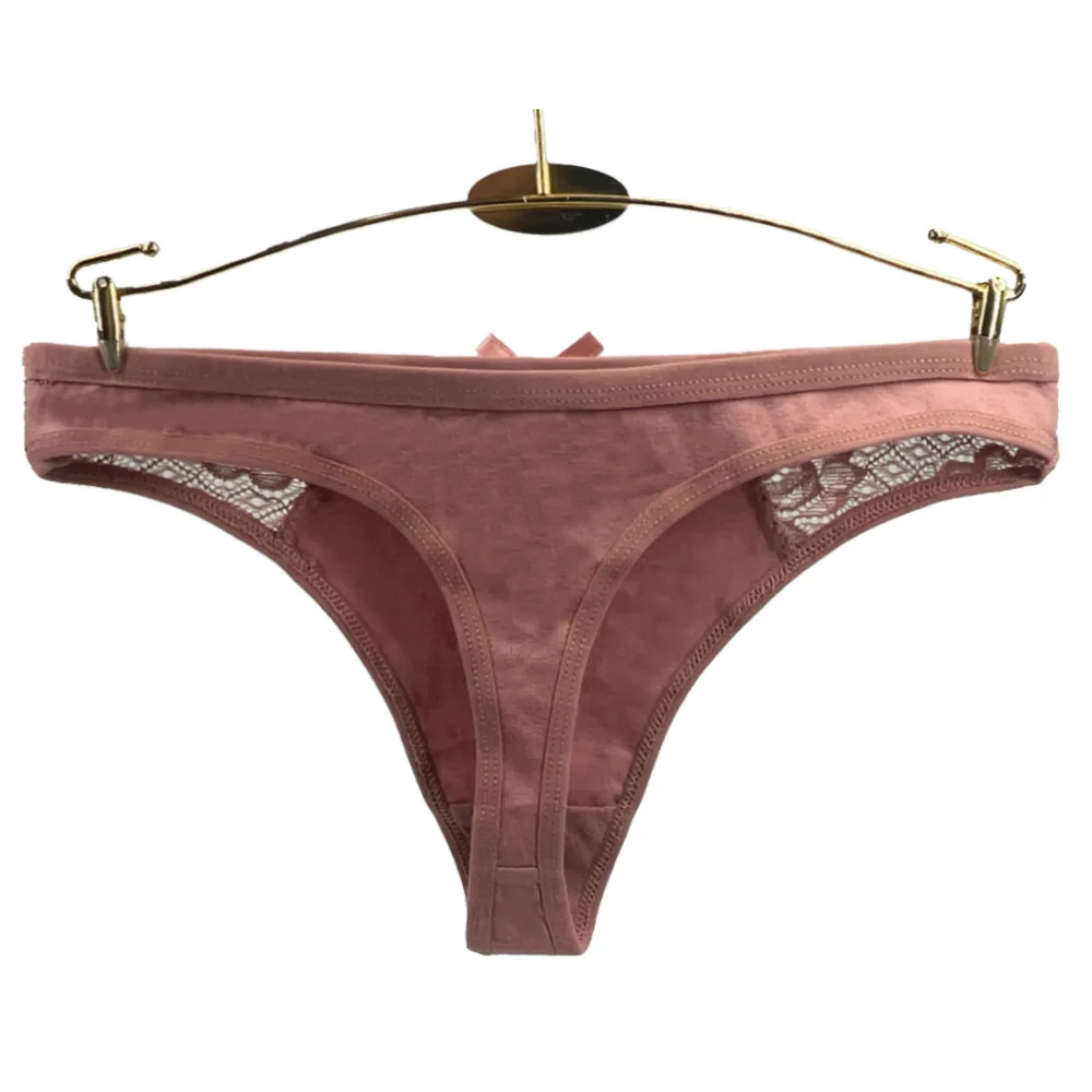 Moonflame 5 Pcs/Lots Lingerie For Women Low Rise Solid Color G Strings Sexy Lace Thongs Cotton Panties