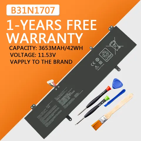 B31N1707 배터리, ASUS, VivoBook S14, S410UQ, S410UN, S41OUN, S4100V, S4100VN, S4200U, X411UA, X411UF, X411UN, X에 적합