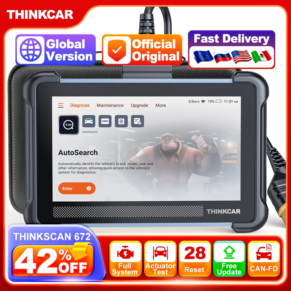 

THINKCAR THINKSCAN 672 Car Diagnostic Tools CANFD 28 RESETS IMMO DPF Lifetime Free Full System TCM ABS Scan Auto OBD2 Scanner