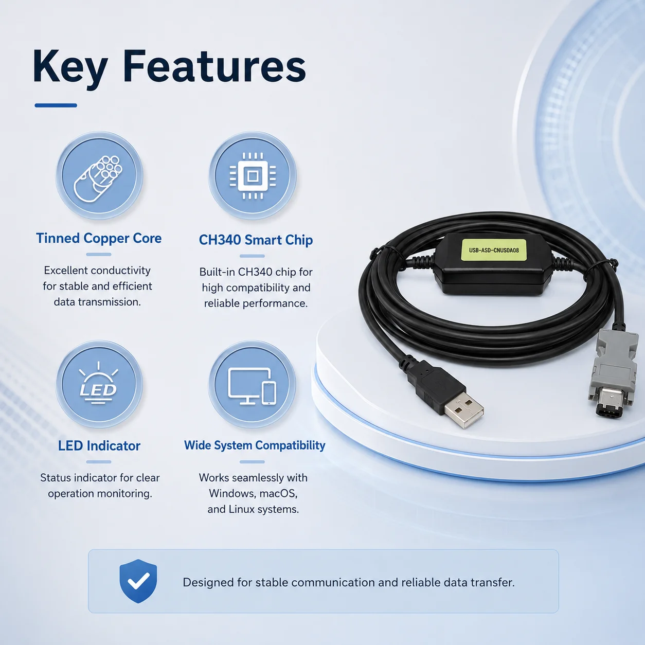 3M USB to CN3 Communication Download Cable CH340 for Delta ASDA-A2 ASDA-B2 ASDA-AB Servo Drive USB-ASD-CNUS0A08