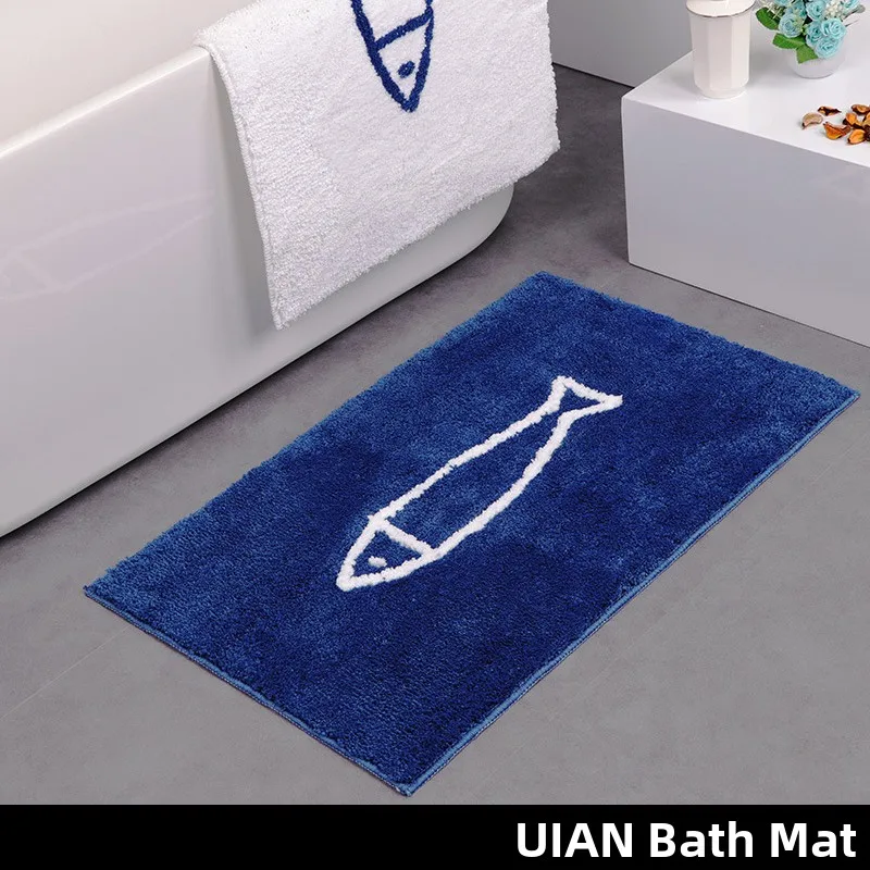 Blue Cartoon Fish Anti-Slip Bathroom Carpet Toilet Entrance Mat Absorbent Non-Slip Bathroom Foot Mat Home Decor Rug