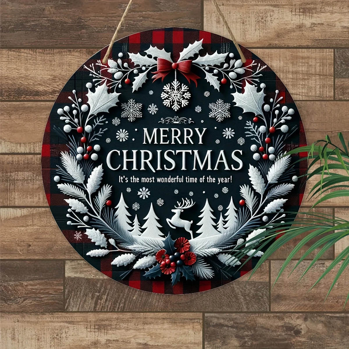 1pc，Charming Wooden Wreath Sign with Christmas Snowman & Cardinal - 20cm x 20cm Welcome Plaque for Home, Kitchen, Garden, Yard,