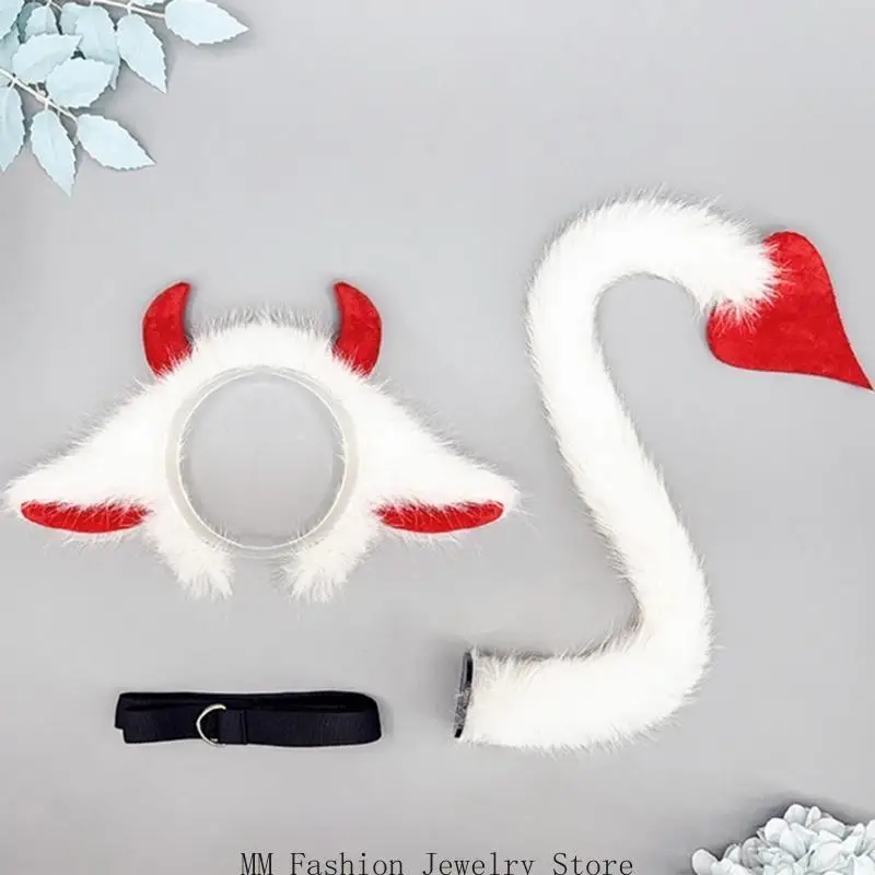 D0UB Animal Yak Kostüme Yak Ohren Stirnband mit Schwanz für Halloween Cosplay Party