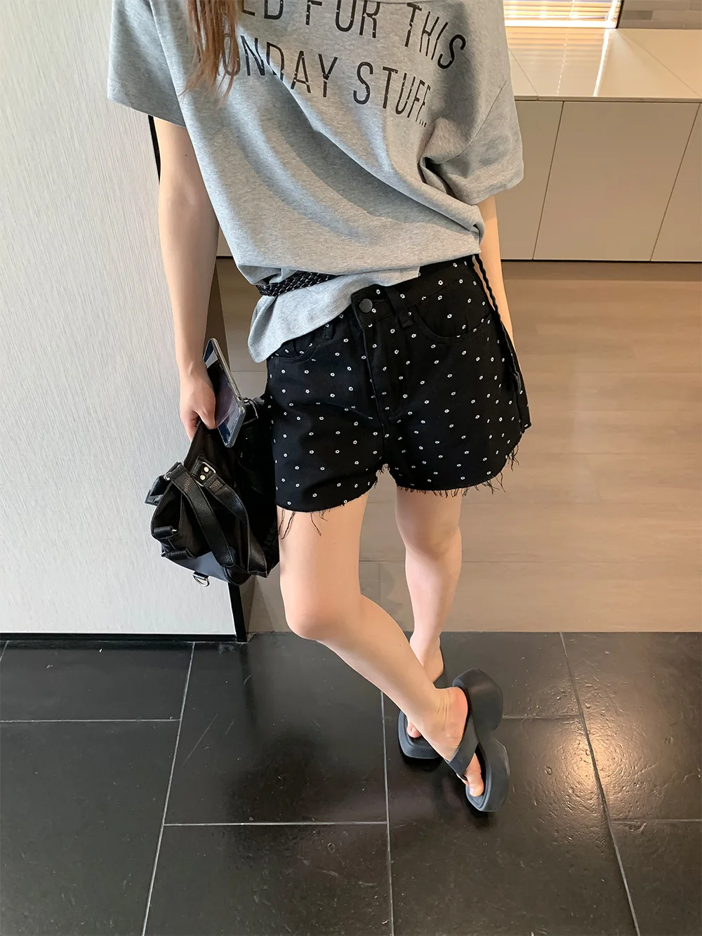 

DOMX Korean Sle Polka Dot Denim orts Women Summer Vintage Tear Versatile Pear aped Small Size Outerwear orts