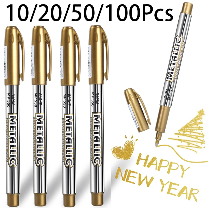 10/20/50/100Pcs Gold Metallic Marker Pens Marker Metallic Pens For School Stationary Supply