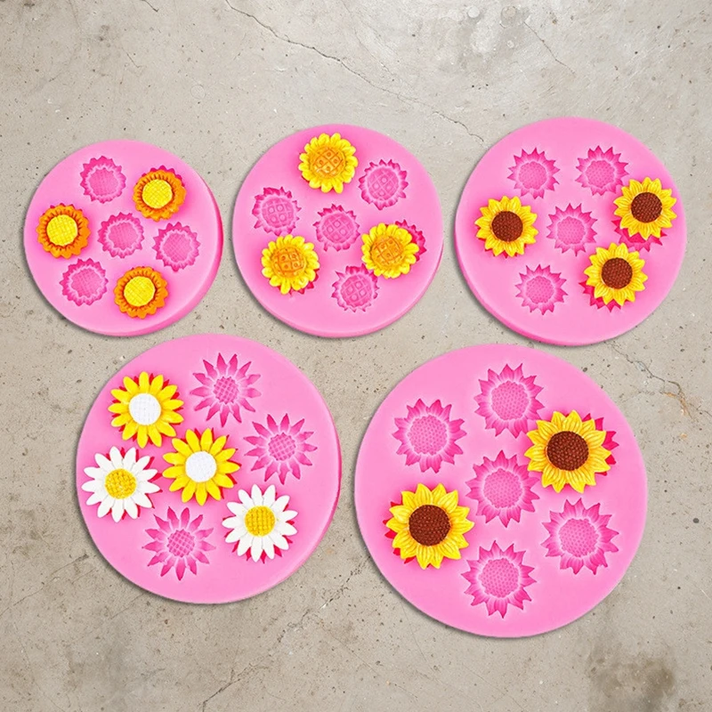 Moule en Silicone pour chrysanthèmes et tournesols, bricolage, savon fait à la main, fleur, chocolat, gâteau à rabat, Dessert, décoration