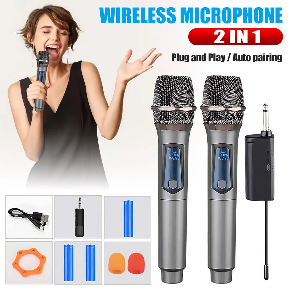 UHF Wireless Microphone Professional Handheld Dynamic Mic with Rechargeable Receiver for Party Karaoke Speech Church Club Show