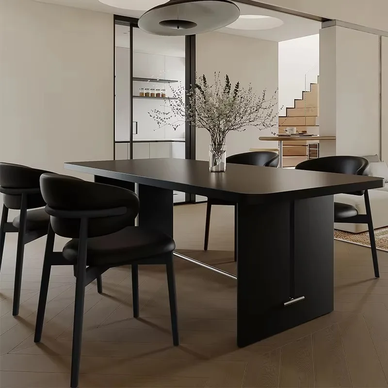 Modern Minimalist Black Sintered Stone Dining Table With Solid Wood Legs Rectangular Kitchen Table For Home Restaurant Furniture