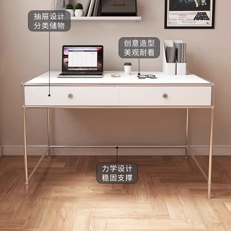 Small apartment medieval stainless steel makeup table, home computer office bedroom dressing table