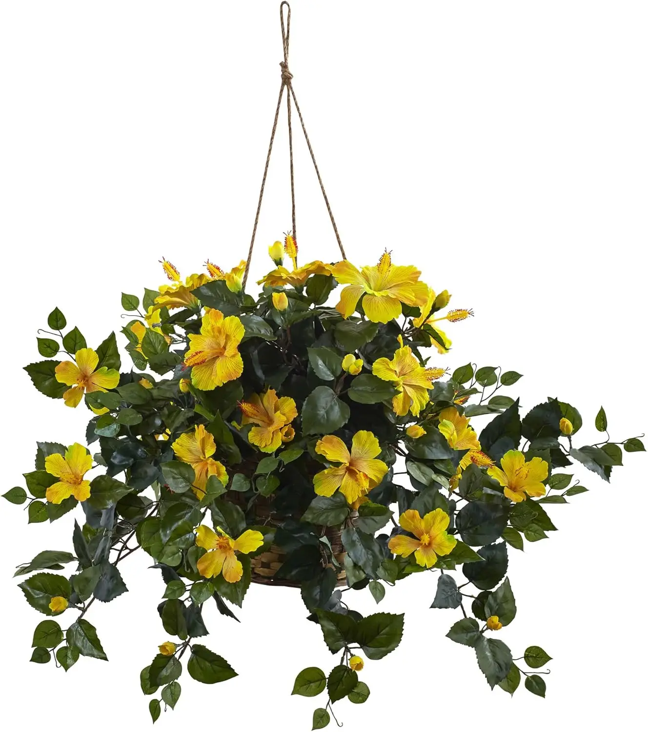 

Realistic Hibiscus Hanging Basket for Home Decor with Full Bloom Look