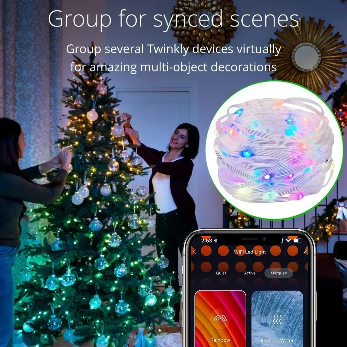 Kit de luces LED inteligentes para decoración de fiestas, guirnalda con WIFI, Bluetooth, Control por aplicación Tuya, para Navidad y vacaciones