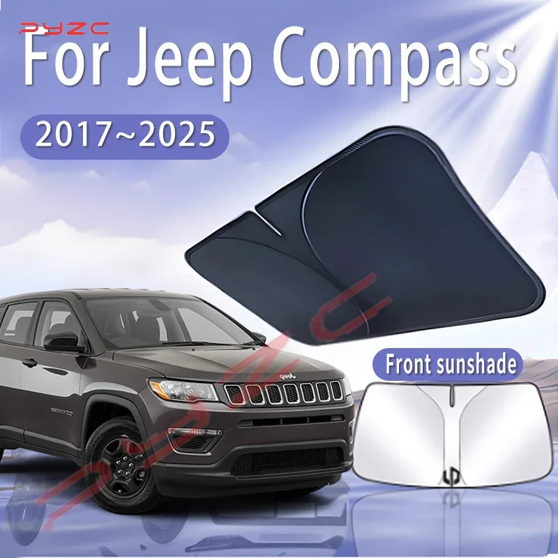 Car Sun Visor For Jeep Compass 2017~2025 2019 2022 2023 MK2 Front Windshield Sunshade Heat Insulation Summer Cooling Accessories