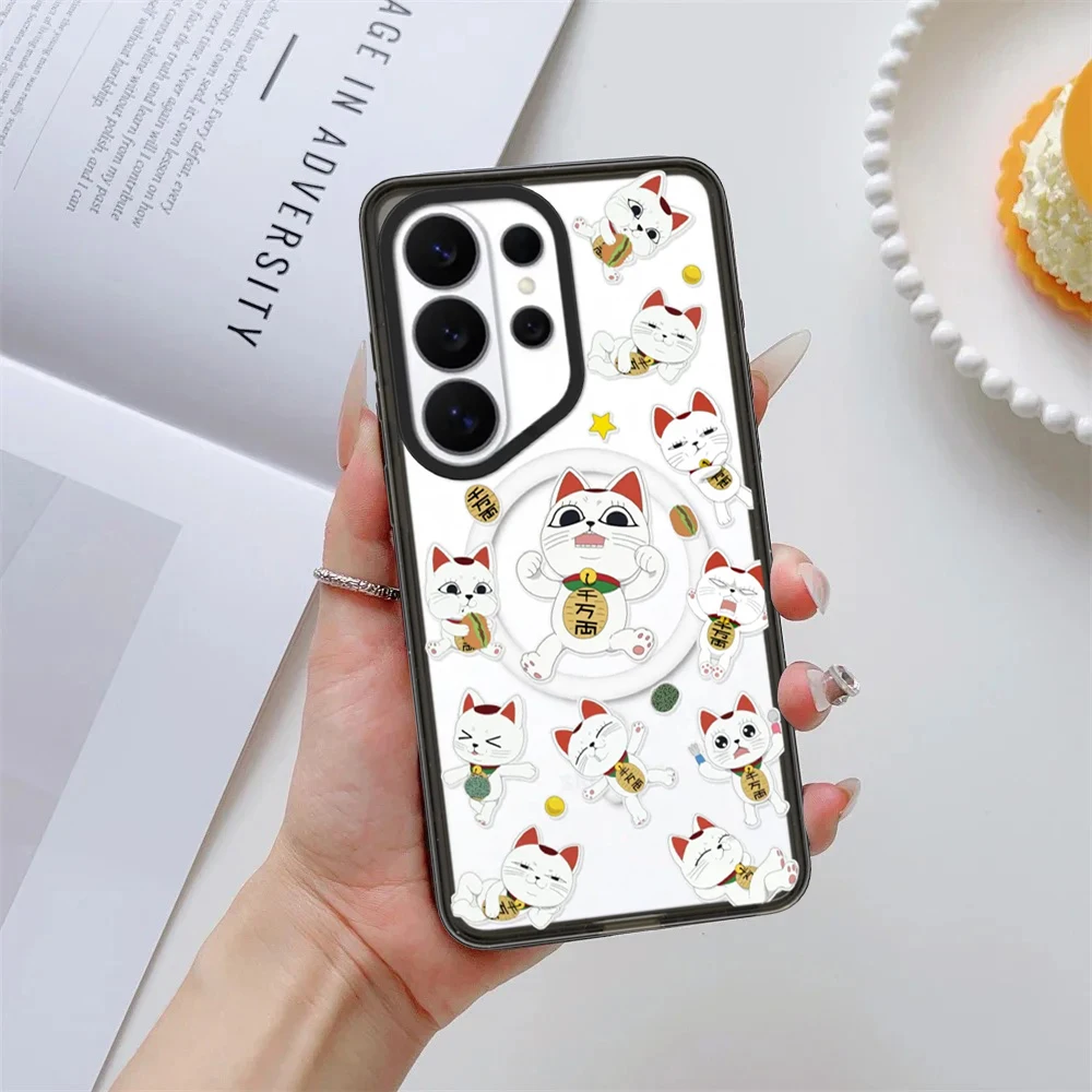 Anime Lucky Bell Cat Acrylic Case for Samsung Galaxy S26 S25 S24 S23 Ultra S26U S24+ S25+ S26 Plus Protective Case