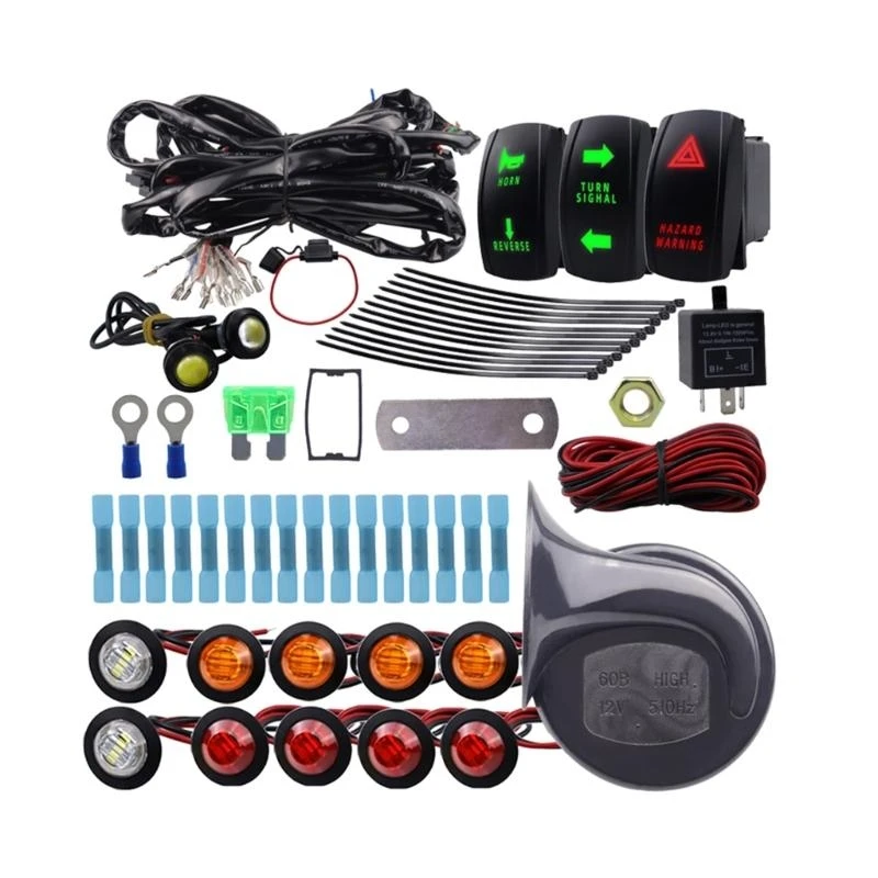 

Universal for Scooter ATV UTV SXS Turn with Horn Reverse Hazard Light RockerSwitch USB Flasher Relays
