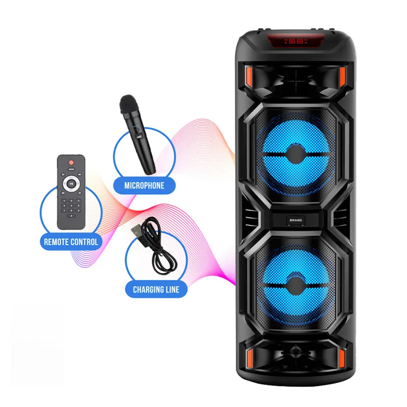 ZQS New Outdoor Dual Speaker RGB Colored Light Bluetooth Speaker Outdoor Square Dance Karaoke Wireless Microphone Sound High Pow