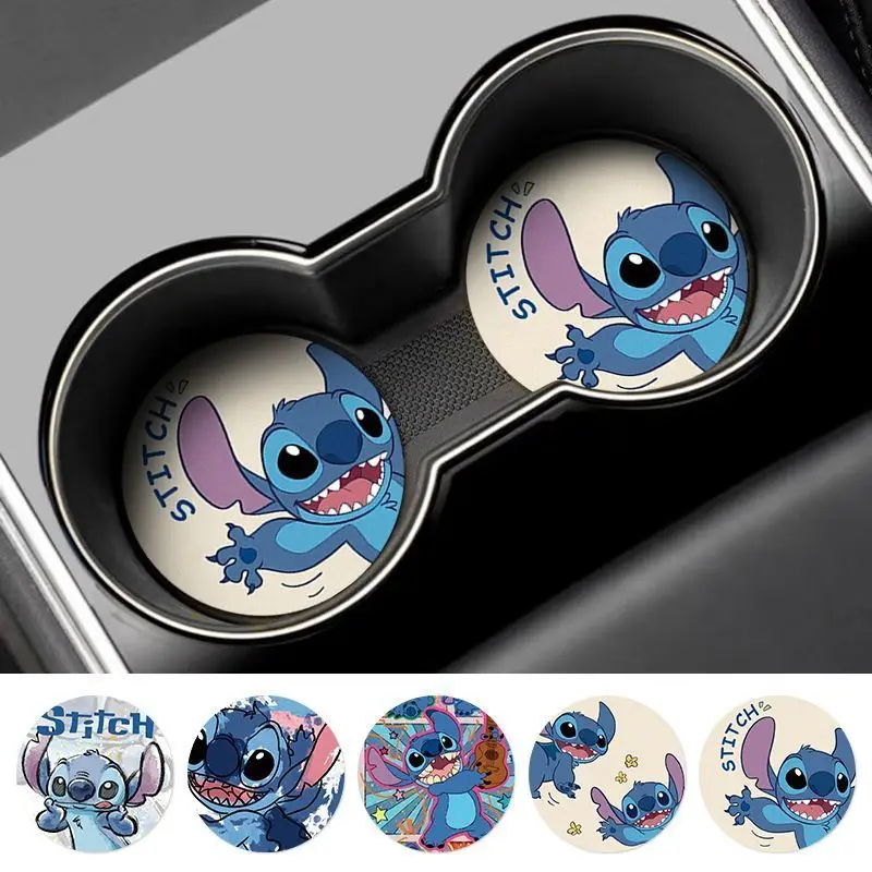 Disney Stitch Leuke Gepersonaliseerde Creatieve Cartoon Patroon Auto Nieuwe Eenvoudige Mode Decoratieve Draagbare Antislip Water Coaster