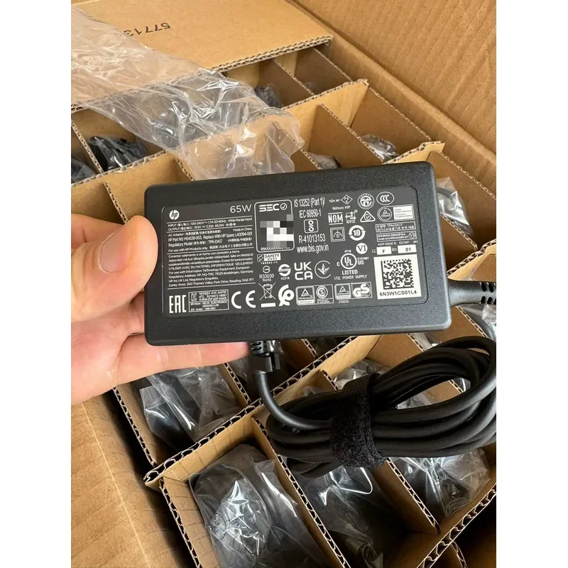 for Delta 65W AC Adapter for HP Laptop Original New in Box Small Blue Tip Power Supply Charger