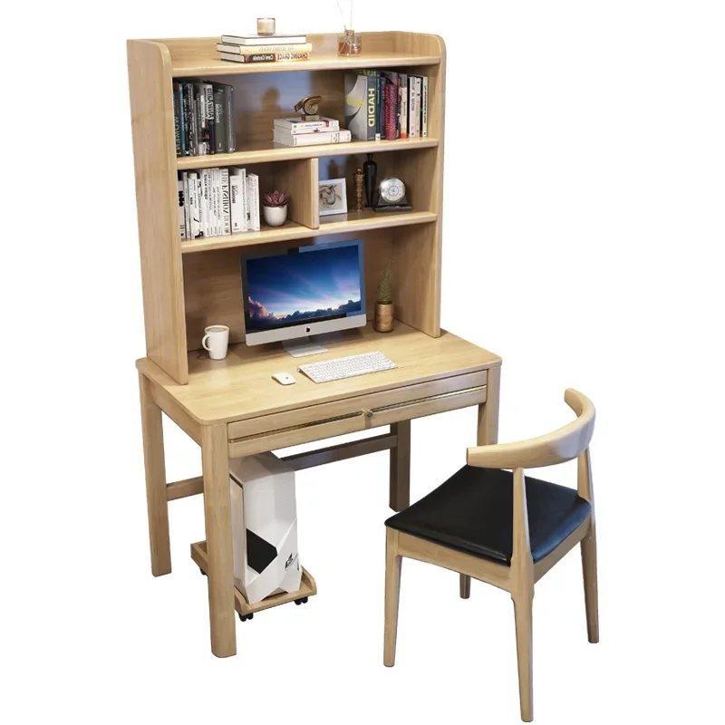 #Solid Wood Mortise Tenon Splicing Nordic Modern Desk Bookshelf Integrated Small Apartment Home Bedside Student Study Desk