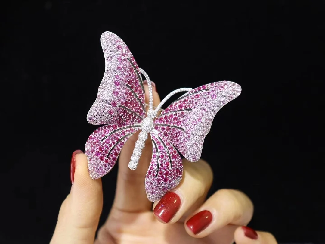 925 Silver 5A Zirconia Brooches For Women  Pink Color  Beauty Butterfly Party Office Brooch Pin Gifts