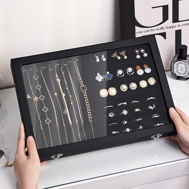 قطعة واحدة من صندوق المجوهرات المقاوم للغبار بإبزيم، صندوق عرض حلقي، صندوق تخزين سوار وقلادة وسوار وأقراط مضاد للأكسدة