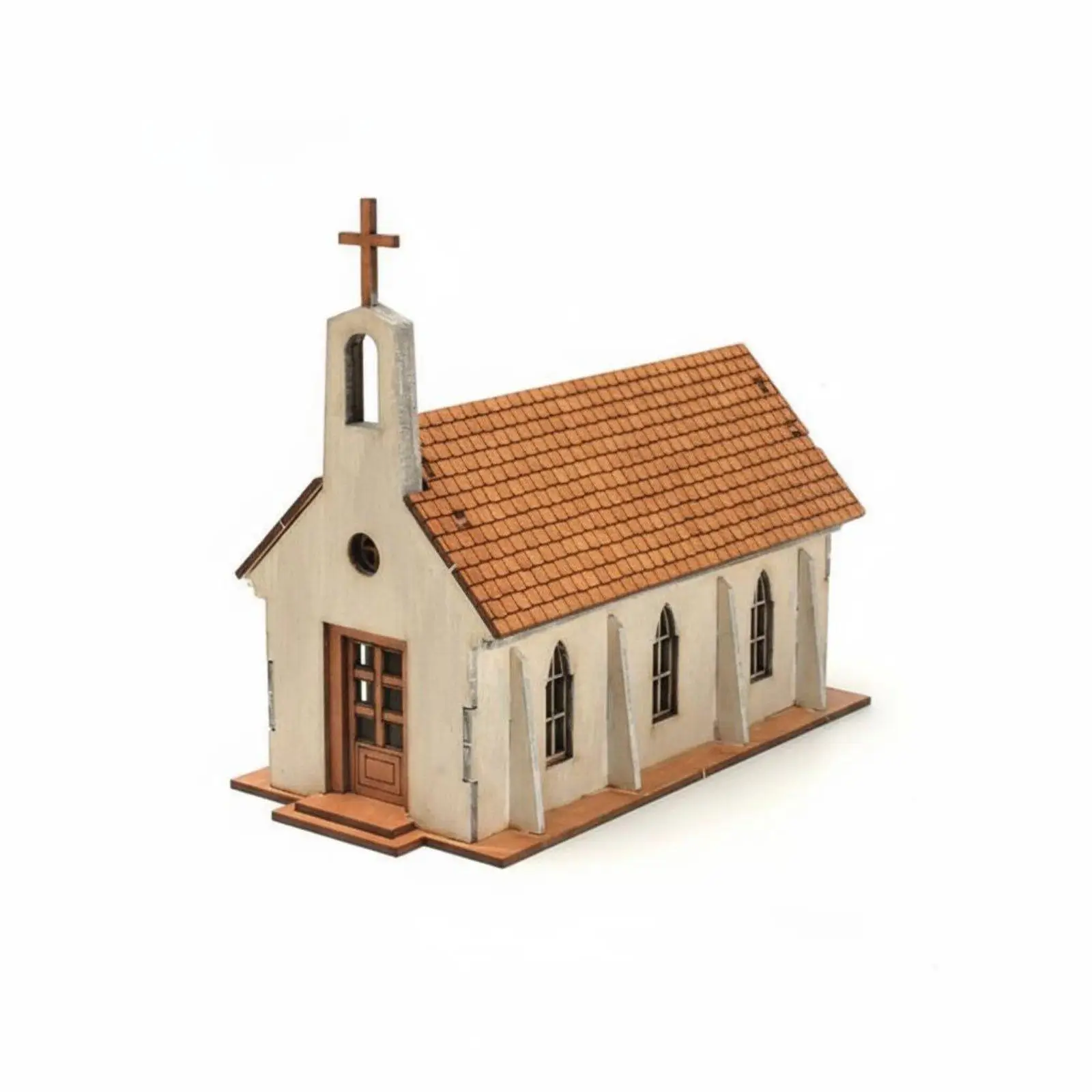 Removable Roof Church Building Replica Wood Craft Kit for Diorama Scenery Hobbyist Model Builder