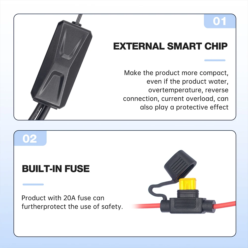 オートバイ用のポータブルバッテリー充電器,30W USB Type-Cポートを備えたインテリジェント充電器,強力なPD QC3.0,多機能コネクタ