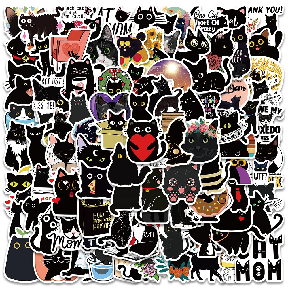 100pcs Cartoon Black Cat Stickers Scrapbook Phone Guitar Laptop bagagli Cool adesivo impermeabile adesivo classico per bambini