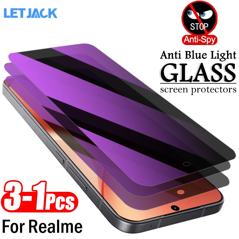 

1-3Piece Anti-blue Light + Privacy Screen Protector for Realme 15 15T 14 14X 14T Q3S Q5 Pro GT Neo 5 SE 3 3T 2 2T Tempered Glass