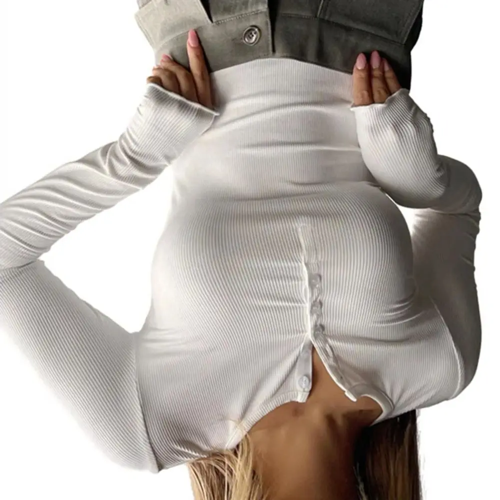 

2025 обычных топов с длинными рукавами для женщин, женские топы с круглым вырезом, элегантная женская блузка с длинными рукавами на пуговицах, облегающая рубашка с круглым вырезом