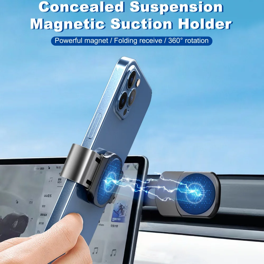 Magnetic Laptop Phone Holder Notebook Side Mount Phone Bracket GPS Navigation Holder Foldable Smartphone Holder For IOS Android