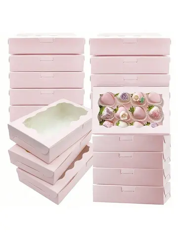 10/20Pcs Kraft Paper Cake Candy Boxes Rectangle Open Window Wedding Jewelry Chocolate Gift Packaging Boxes Baking Party Supplies