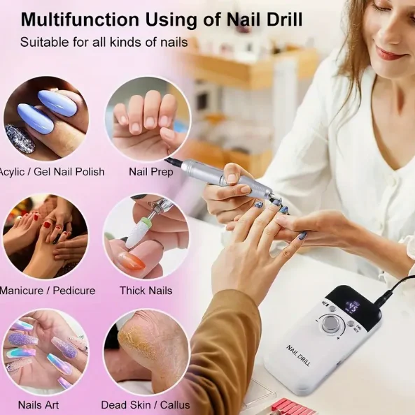 

Electric Nail Drill Set, Portable Rechargeable NailDrill, 45000 RPM, Suitable for Crystal Nails, Gel Nails, Manicure Polishing