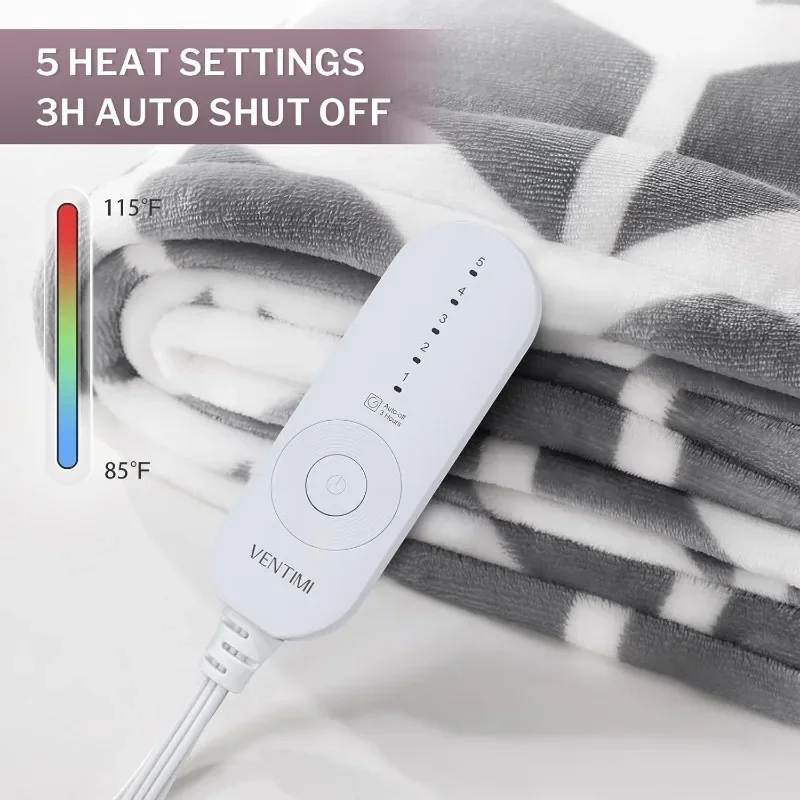 Electric Blanket Heating Blanket, 5 Heating Levels and 3 Hours Automatic Shutdown, Fast Heating Blanket, ETL and FCC Certified