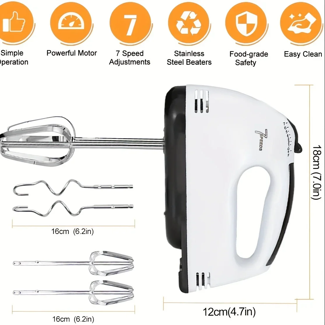 خلاط قوي محمول باليد مع تحكم في 7 سرعات ، مثالي لخفق الكريمة ، وخلط عجينة الكيك ، وأكثر من ذلك