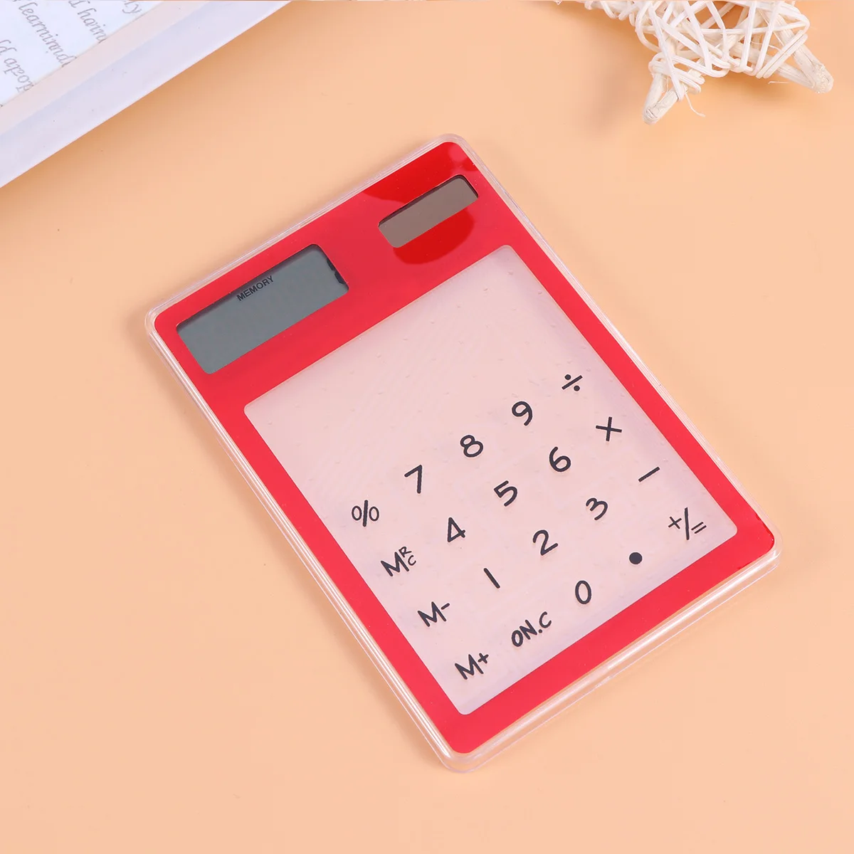 

Ultra-Thin Calculator Transparent Red Portable Clear Calculators Desktop School Secondary Office